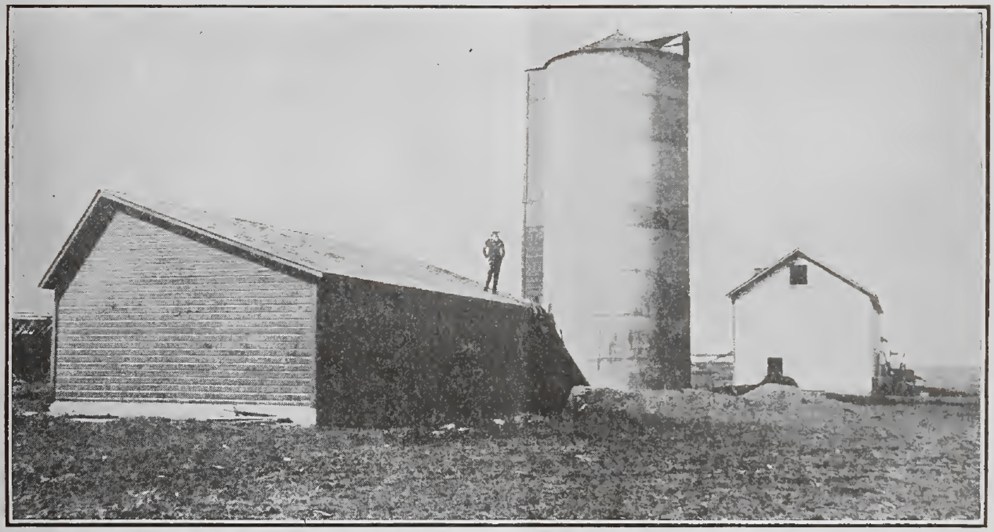 Historic Image from UW Experimental farm, c. 1916. “Fig. 3: Silo and cow barn on the Cheyenne Experiment Farm, Archer, Wyo.” (12)